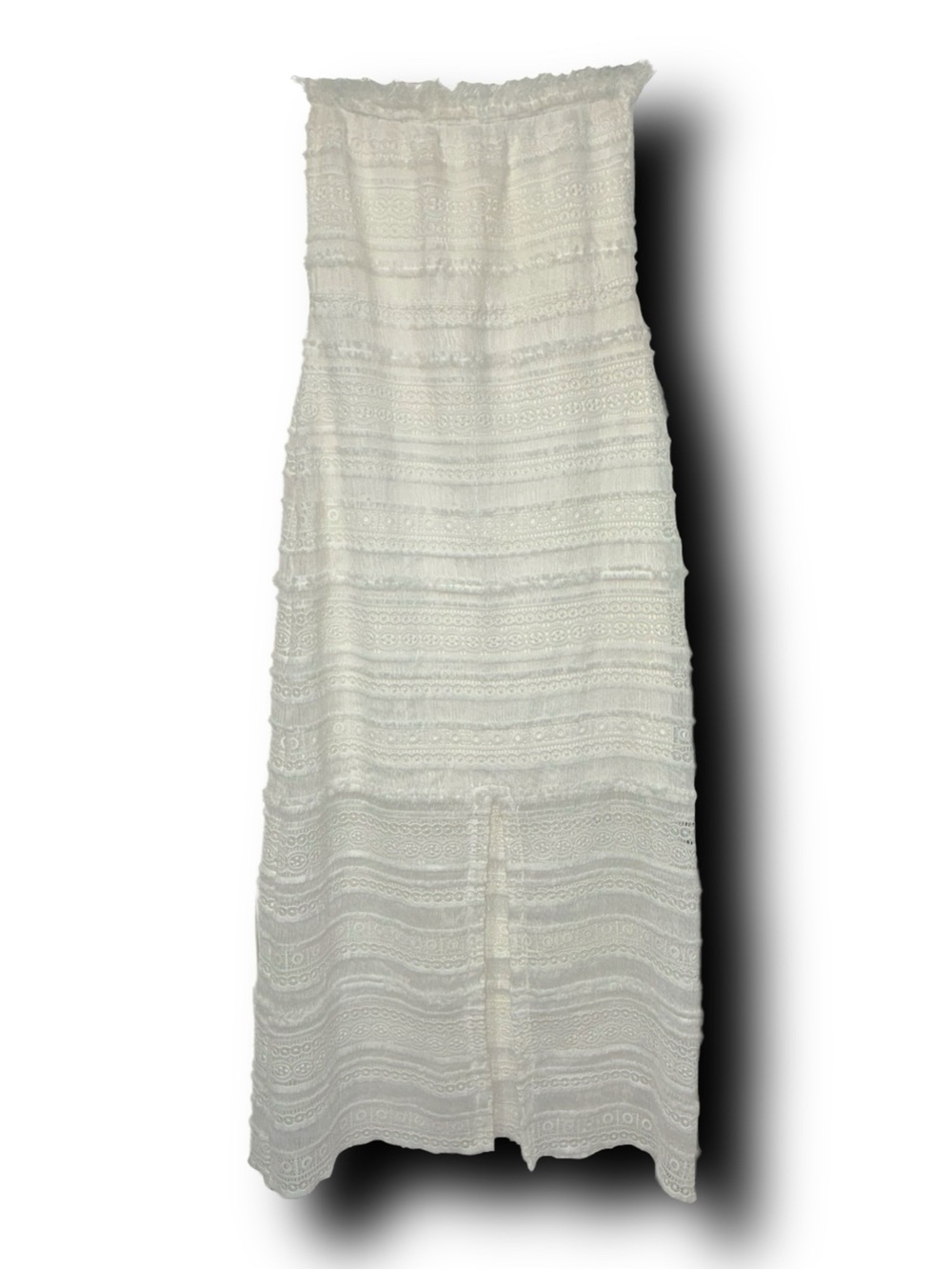 Brontë Strapless White Crochet Cotton Lace Midi Dress with Front Slit - Picture 2 of 5